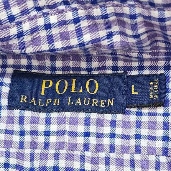 Polo Ralph Lauren Men's Button Up Shirt Purple Blue Check Sz L‎ - Picture 6 of 7
